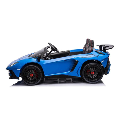 Blue 24V Lamborghini Aventador 2-Seater Kids Ride-On Car with Advanced Brushless Motor and Differential – Realistic Design, High-Speed Fun, and Luxury Style.