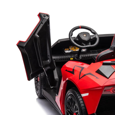 Red 24V Lamborghini Aventador 2-Seater Kids Ride-On Car with Advanced Brushless Motor and Differential – Realistic Design, High-Speed Fun, and Luxury Style.