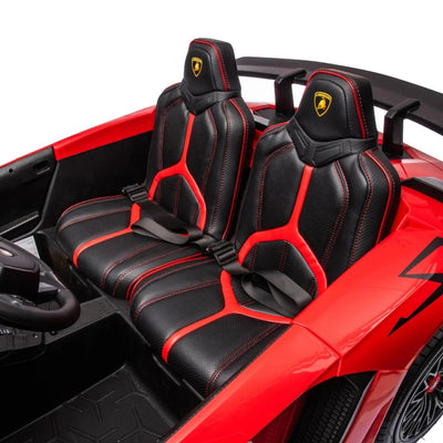 Red 24V Lamborghini Aventador 2-Seater Kids Ride-On Car with Advanced Brushless Motor and Differential – Realistic Design, High-Speed Fun, and Luxury Style.