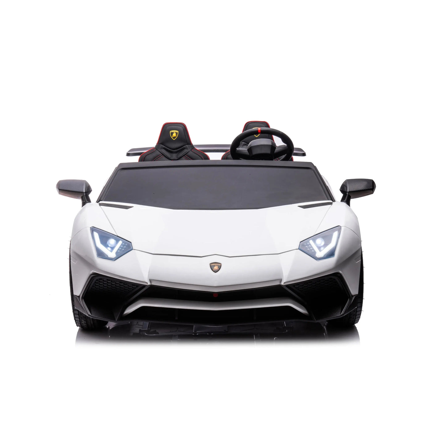 White 24V Lamborghini Aventador 2-Seater Kids Ride-On Car with Advanced Brushless Motor and Differential – Realistic Design, High-Speed Fun, and Luxury Style.