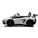 White 24V Lamborghini Aventador 2-Seater Kids Ride-On Car with Advanced Brushless Motor and Differential – Realistic Design, High-Speed Fun, and Luxury Style.
