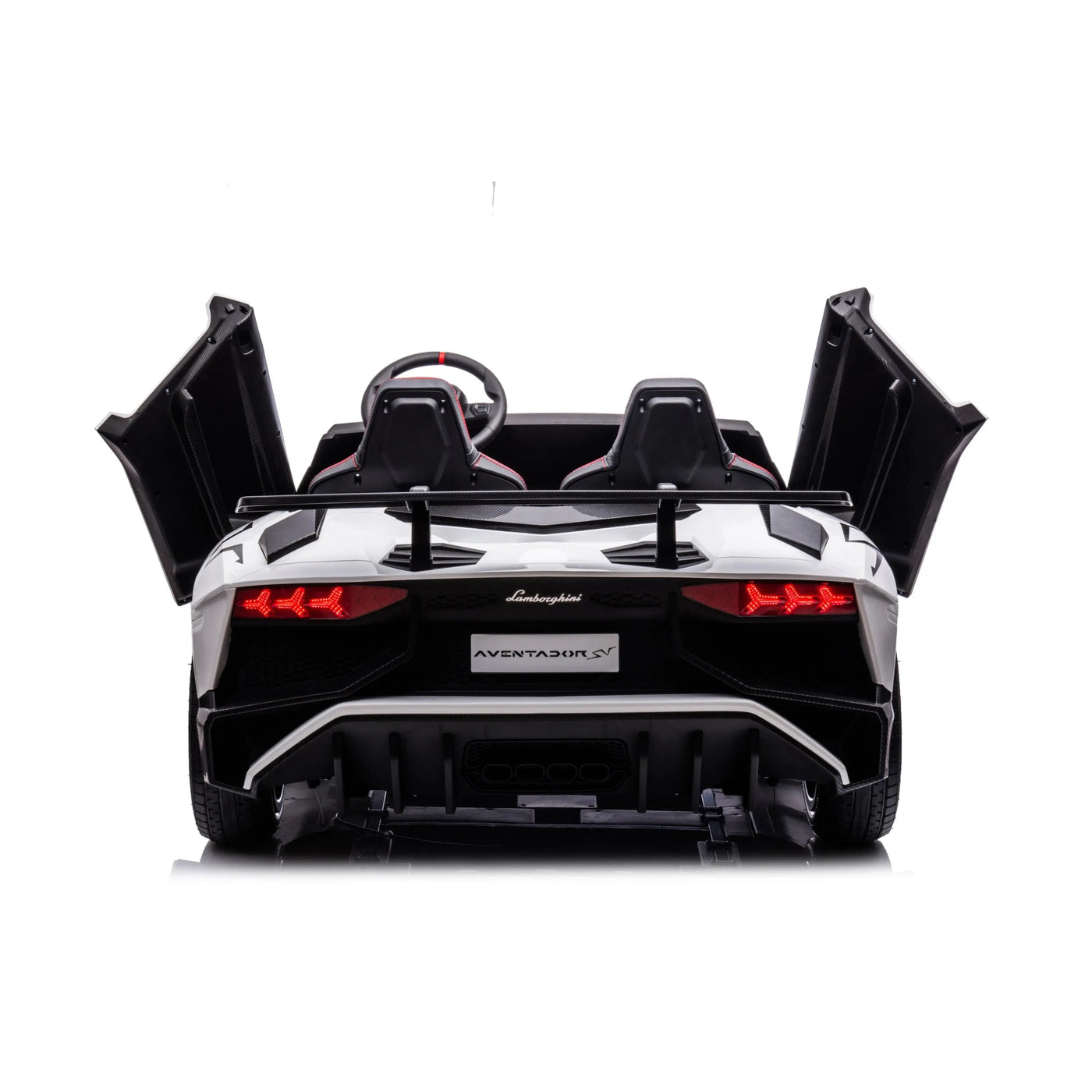 White 24V Lamborghini Aventador 2-Seater Kids Ride-On Car with Advanced Brushless Motor and Differential – Realistic Design, High-Speed Fun, and Luxury Style.