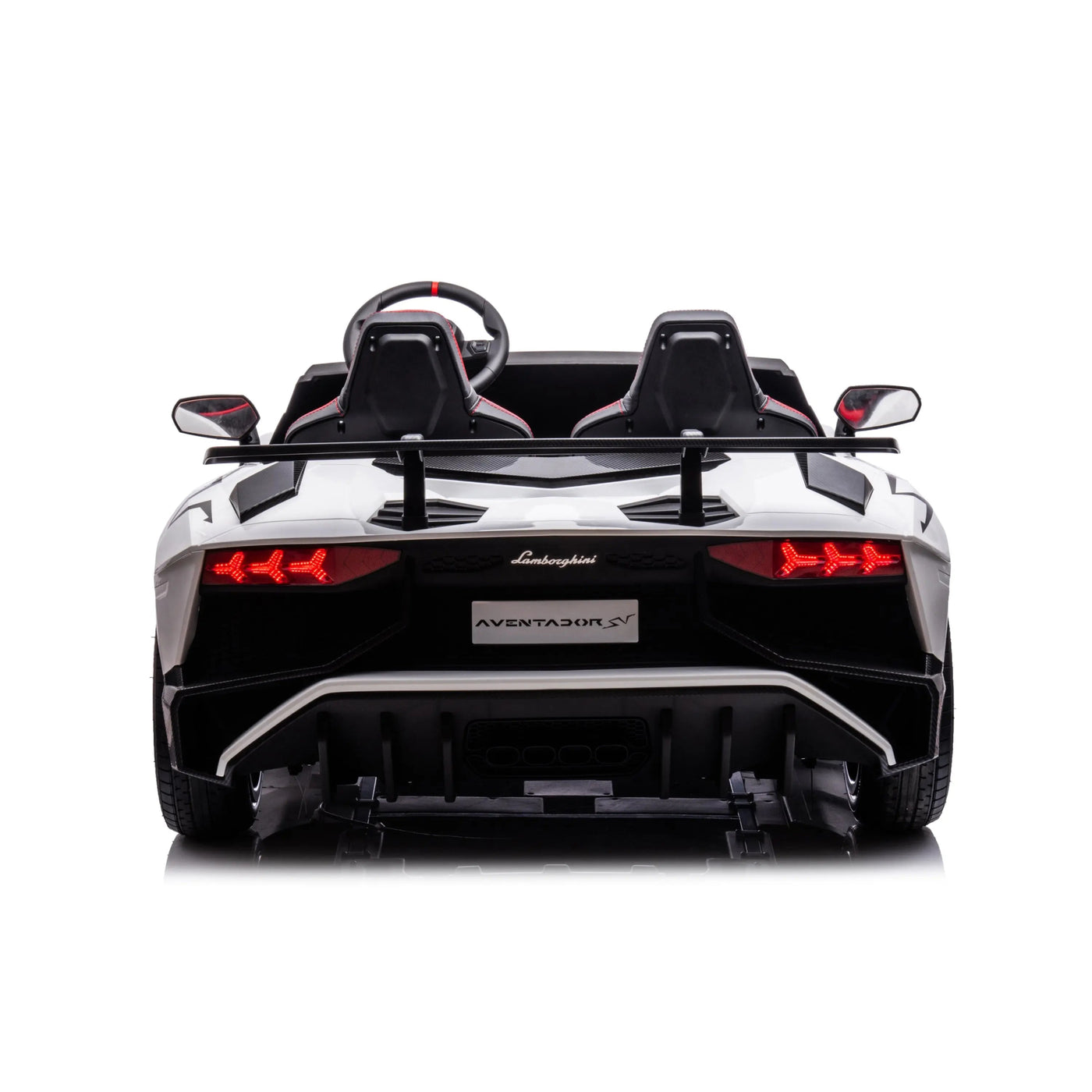 White 24V Lamborghini Aventador 2-Seater Kids Ride-On Car with Advanced Brushless Motor and Differential – Realistic Design, High-Speed Fun, and Luxury Style.