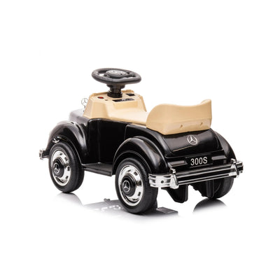 Black 6V Mercedes Benz 300S 1-Seater Mini Ride-On Car for Kids – Classic Design, Battery-Powered, with LED Lights and Realistic Engine Sounds.