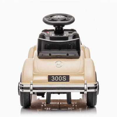 Beige 6V Mercedes Benz 300S 1-Seater Mini Ride-On Car for Kids – Classic Design, Battery-Powered, with LED Lights and Realistic Engine Sounds.