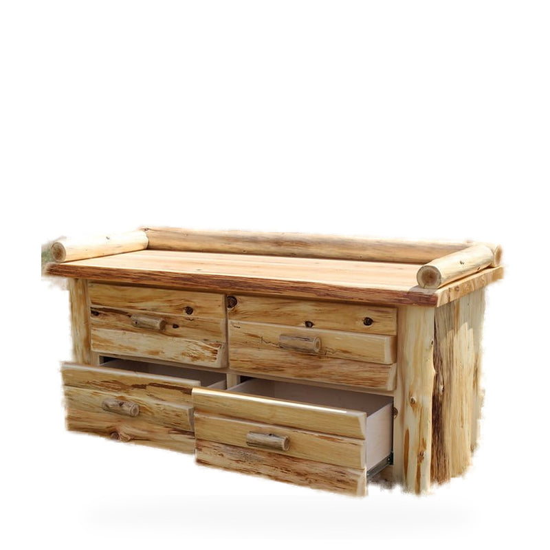 Hand Peeled Cedar Log 4 Drawer Deacons Bench