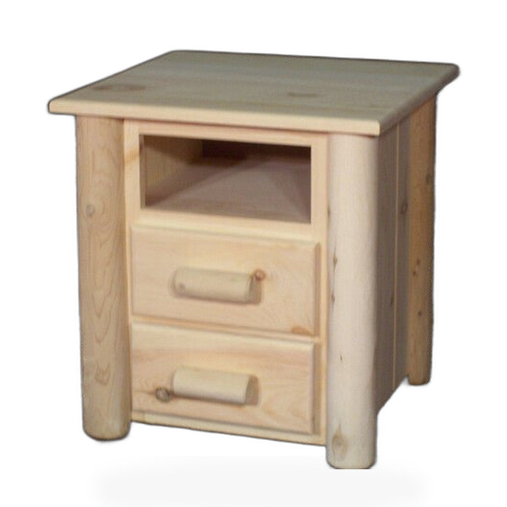Frontier Cedar Log 2 Drawer Night Stand with Open Top