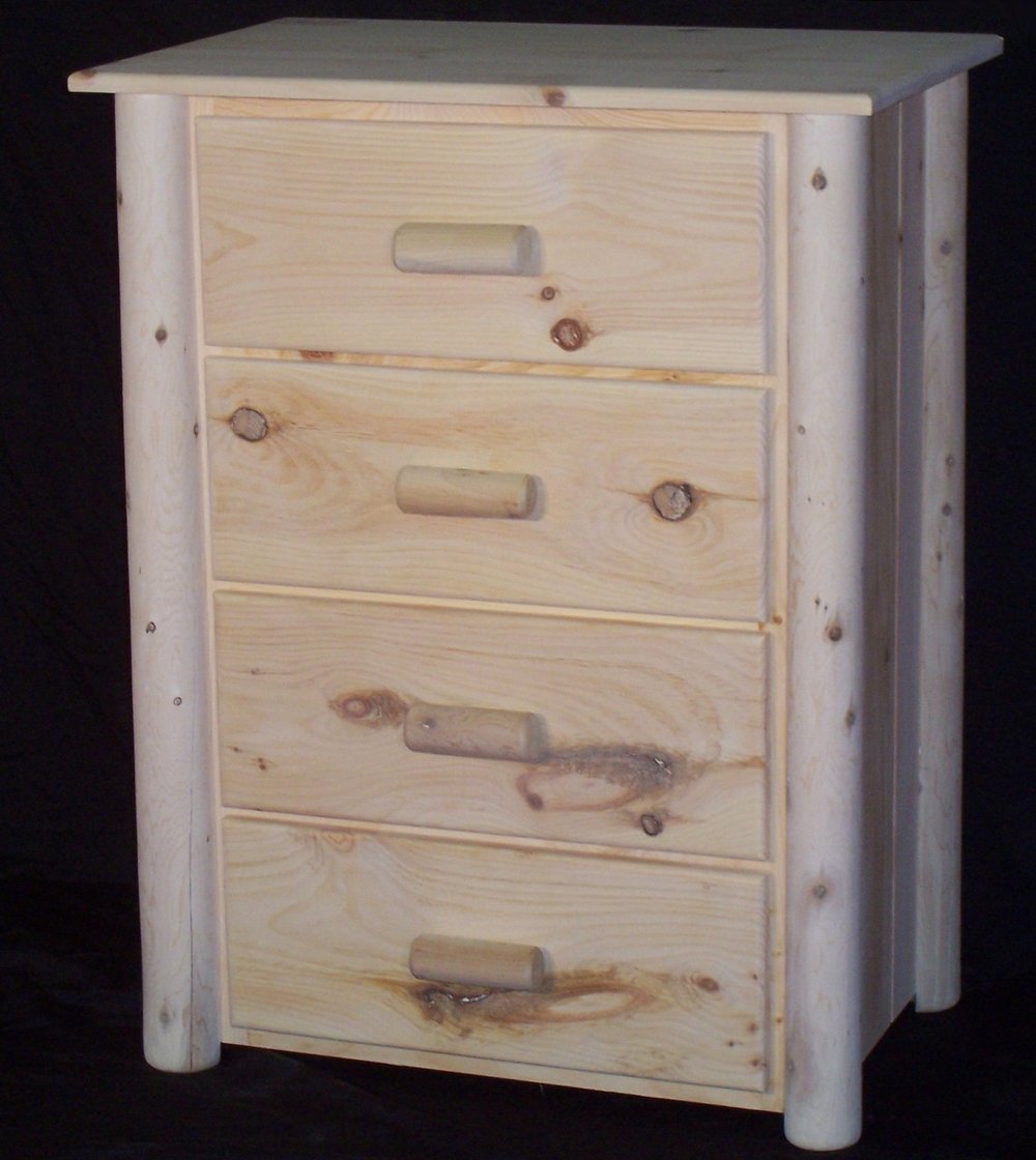 Hidden Lake Frontier Cedar Log 4 Drawer Chest – rustic wood furniture with natural hand-peeled cedar logs and spacious storage