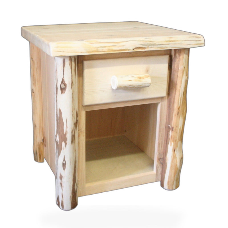 Frontier Hand Peeled Cedar Log 1 Drawer Open bottom Night Stand