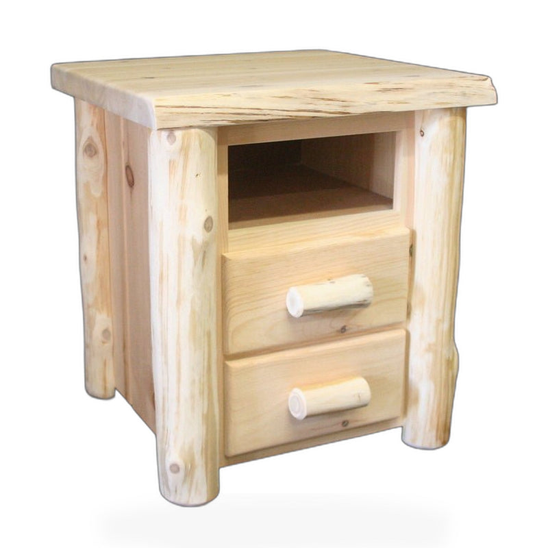 Frontier Hand Peeled Cedar Log 2 Drawer Open Top Night Stand