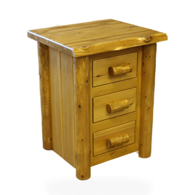Hand Hewn Cedar Log 3 Drawer Night Stand