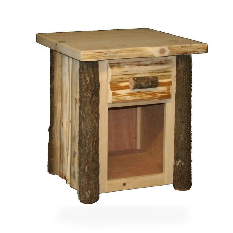 Hickory & Hand Peeled Cedar Log 1 Drawer Night Stand