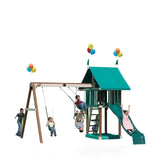 Playmor Lovely Retreat Swing Set slide kids swing set in Green finish