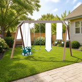 Playmor Summer Playtime Swing Set styled in a sunny backyard, slide