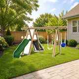Playstar Mesa Gold Swing Set | 8 Activities styled in a sunny backyard, shown finish