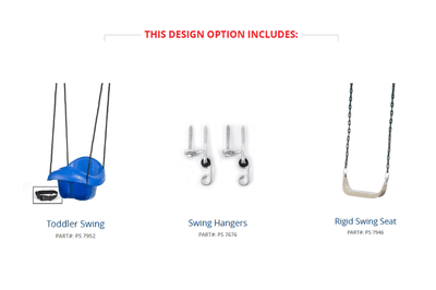 Swing set components including a toddler swing, swing hangers, and a rigid swing seat