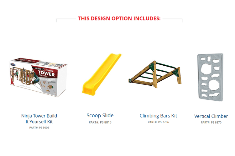 Product listing for a Ninja Tower set with components