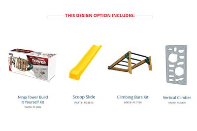 Product listing for a Ninja Tower set with components