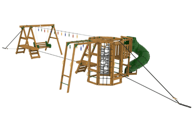 PlayStar Ninja Power tower Gold Playset with climbing wall, monkey bars, and slide for kids outdoor playground