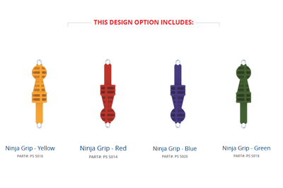 Four Ninja Grip options in different colors with labels.
