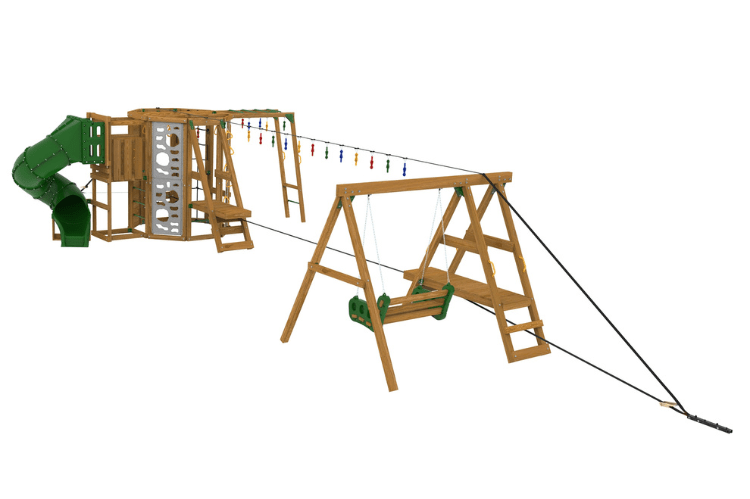 PlayStar Ninja Power tower Gold Playset with climbing wall, monkey bars, and slide for kids outdoor playground