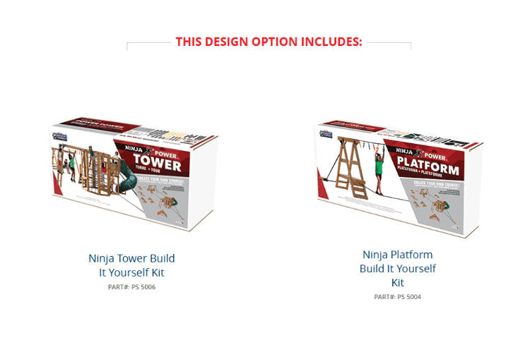 Two packaging boxes for a Ninja Tower and Ninja Platform build-it-yourself kit on a white background.