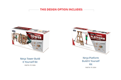 Two packaging boxes for a Ninja Tower and Ninja Platform build-it-yourself kit on a white background.