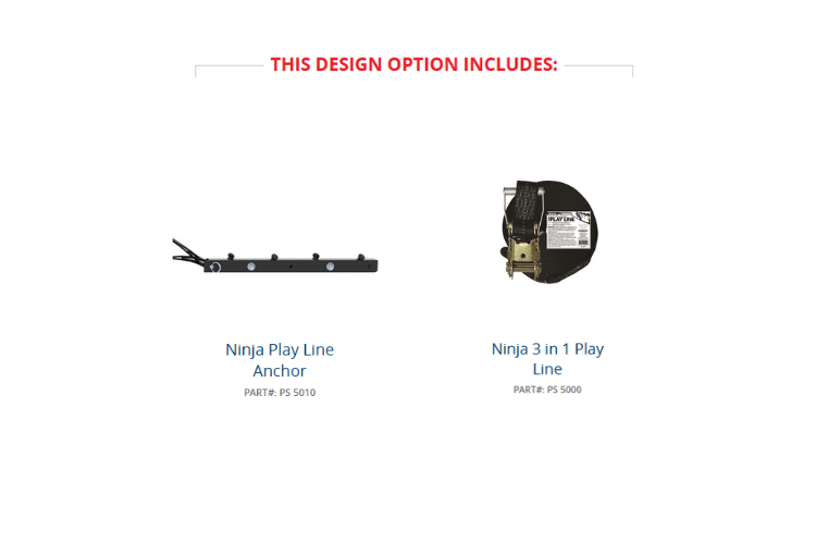 Product listing with 'Ninja Play Line Anchor' and 'Ninja 3 in 1 Play Line' on a white background.
