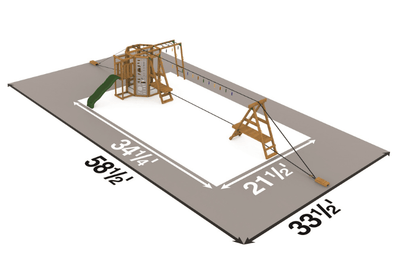 Diagram of a Ninja Power Tower Silver outdoor playset with slides and climbing elements