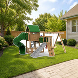 Playstar Summit Gold Playset | 20 Activities styled in a sunny backyard, shown finish