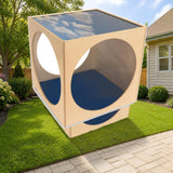 Whitney Brothers® Acrylic Sky Top Playhouse Cube With Floor Mat styled in a sunny backyard, shown finish