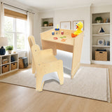 Whitney Brothers® Adjustable Economy Kids Desk and Chair Set styled in a bright kids' playroom/classroom area, desk
