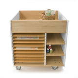 Whitney Brothers elevatED Art Supply Cart Classroom Art Storage - back view with horizontal paper shelves