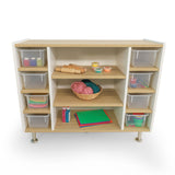 Whitney Brothers elevatED Combo Tray Storage Cabinet Classroom Storage Cabinet - angled view showing eight included trays