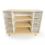 Whitney Brothers elevatED Combo Tray Storage Cabinet Classroom Storage Cabinet - side view with white oak panels