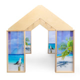 Whitney Brothers Nature View Play Beach House Preschool Play House - front view with wide classroom playhouse openings