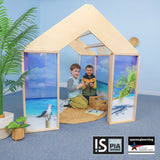 Whitney Brothers Nature View Play Beach House Preschool Play House - award hero view with beach-themed acrylic panels