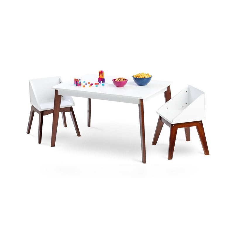 Modern Kindergarten Table & Chair Set - White Table Espresso Legs w/ White Chairs