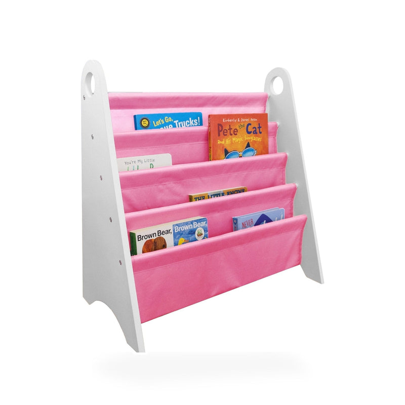 Modern Sling Bookshelf- White w/ Pink