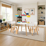 Wildkin Scandi Round Table and Chair Set For Preschool - White/Natural styled in a bright kids' bedroom, White and Natural