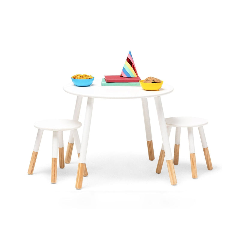 Scandi Round Table and Chair Set For Preschool - White/Natural