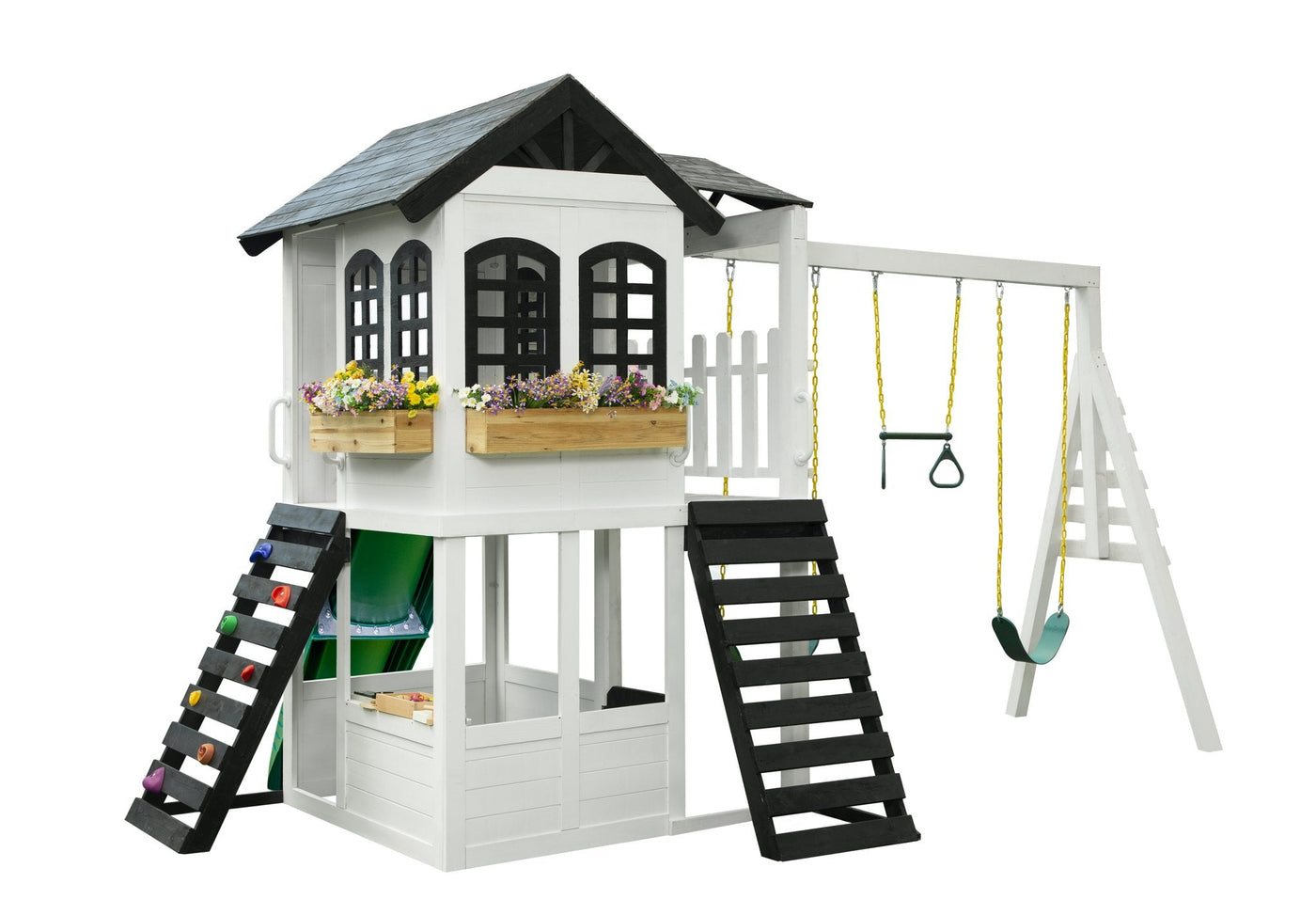 2MamaBees Reign Two-Story Playhouse Backyard Playhouse 2mamabees playhouse Two story wooden playhouse