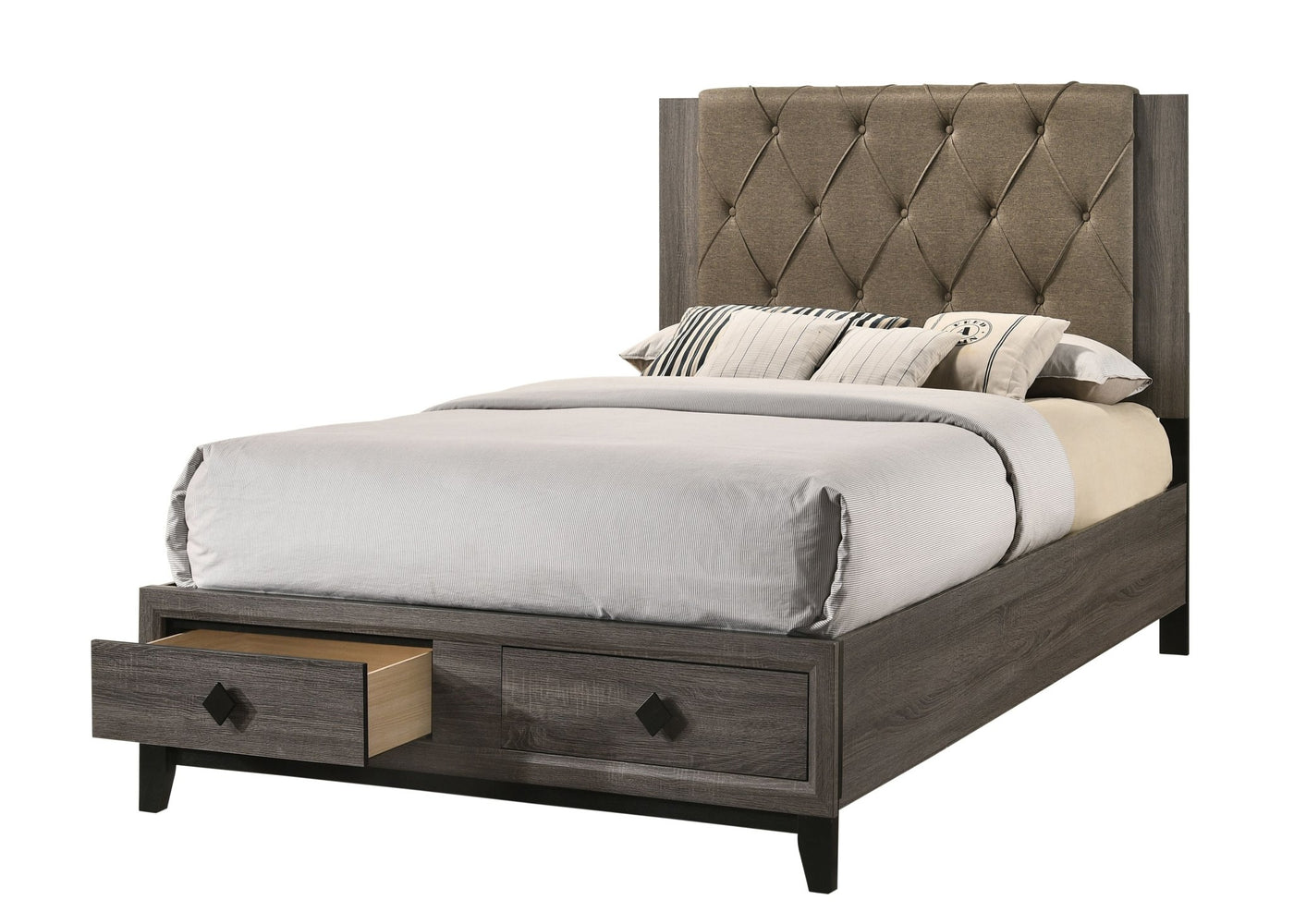 ACME Avantika Eastern King Bed #color_Fabric & Rustic Gray Oak