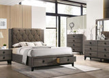 ACME Avantika Eastern King Bed #color_Fabric & Rustic Gray Oak