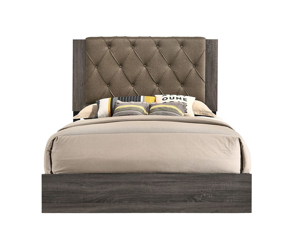 ACME Avantika Eastern King Bed #color_Fabric & Rustic Gray Oak