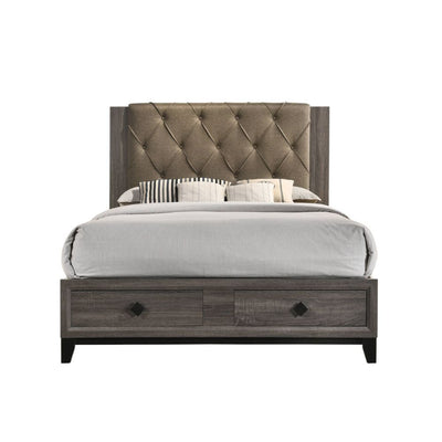 ACME Avantika Queen Bed #color_ Fabric & Rustic Gray Oak