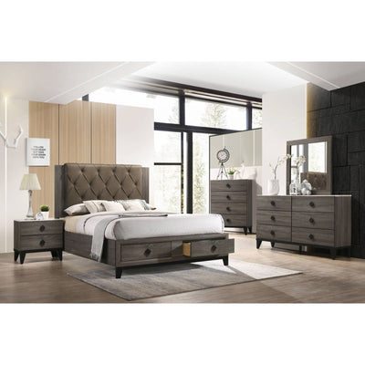 ACME Avantika Queen Bed #color_ Fabric & Rustic Gray Oak