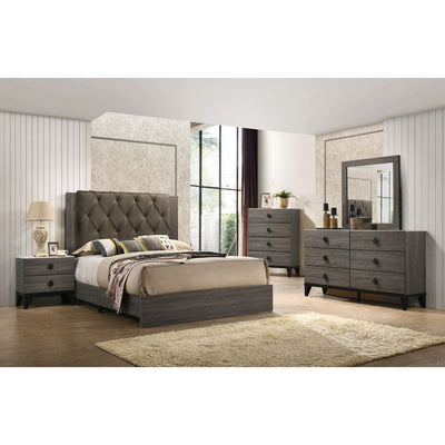 ACME Avantika Queen Bed #color_Fabric & Rustic Gray Oak