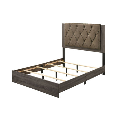 ACME Avantika Queen Bed #color_Fabric & Rustic Gray Oak