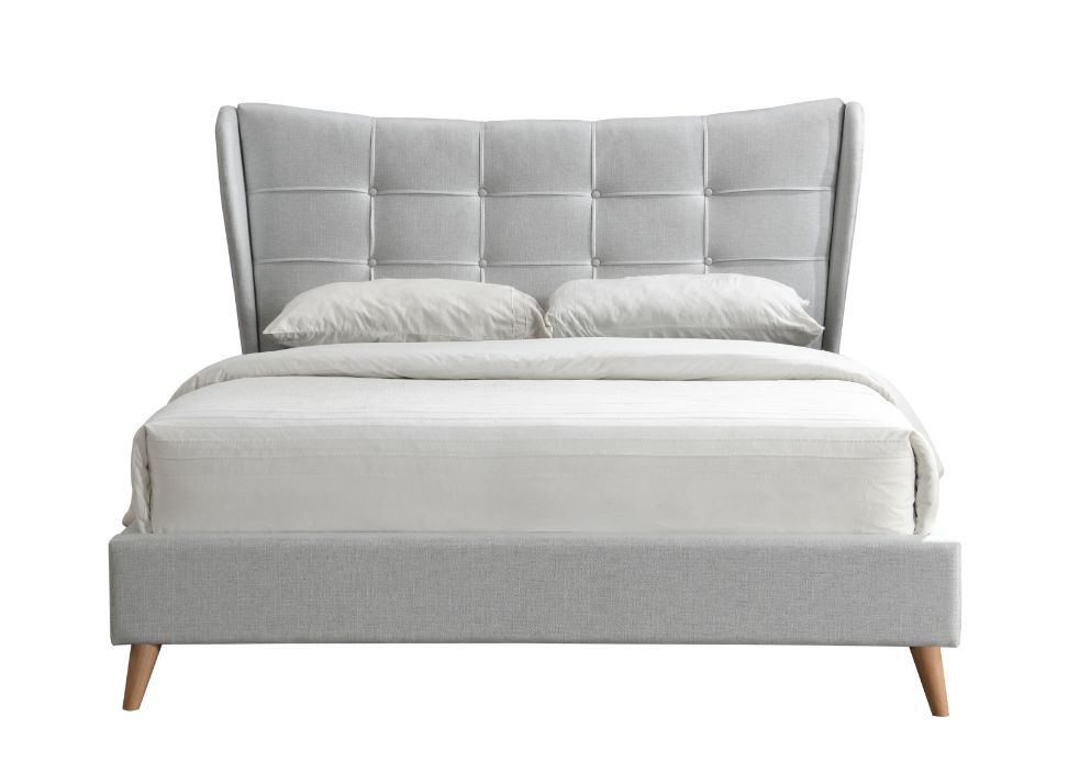 ACME Duran Eastern King Bed #color_Light Gray Fabric